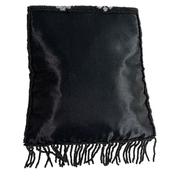 Handcrafted Women's Black Beaded Flowers Pattern Handbag Clutch Sz S - Picture 4 of 8